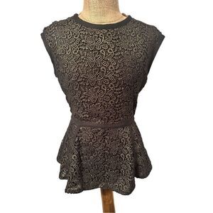 Rachel Zoe black/gold lace zip peplum top sz 8